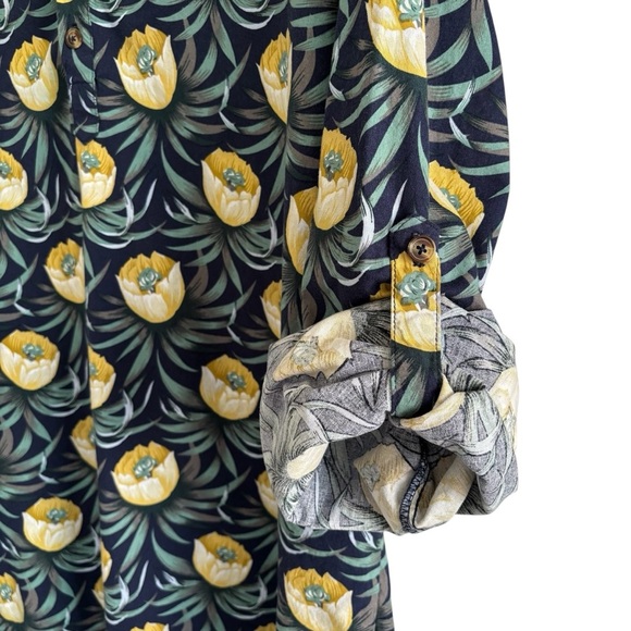 Floral Linen Blend Popover Blouse Size XL Roll Tab Sleeve Casual - Picture 12 of 16